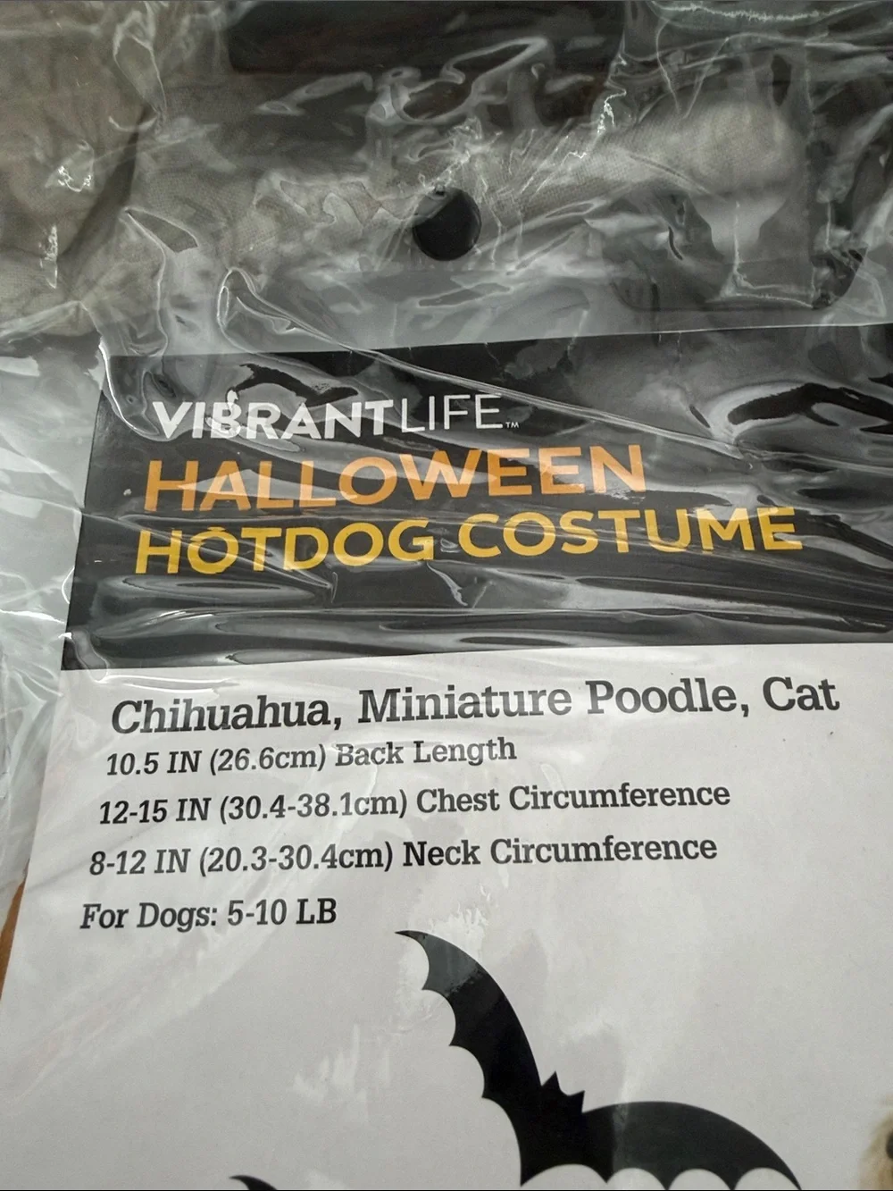 Vibrant Life Hotdog HalloweenCostume for small Pets 5-10 pounds in Red, Tan & G